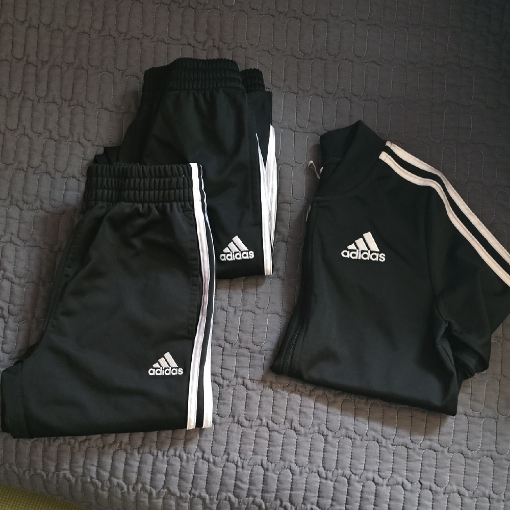 Adidas Track Jacket with 2 Pairs Of Matching Pants, Black With White Accents